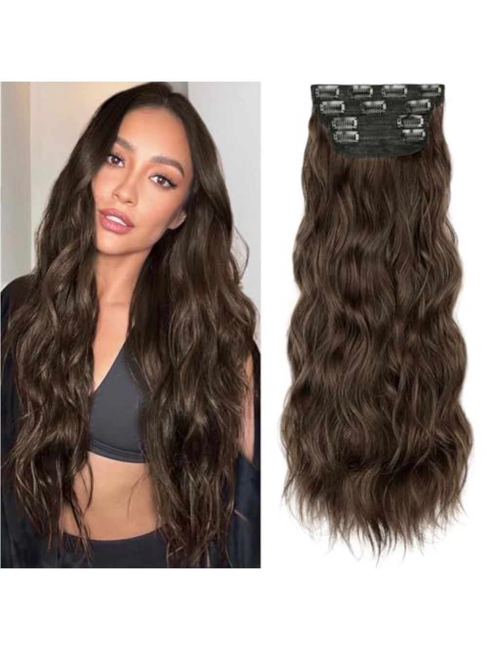 Clip-In Wavy Hair Extensions - Dark Brown